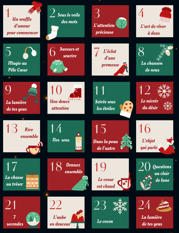 ❤️ Calendrier de l’Avent Amoureux (PDF) – 24 jours pour vous amuser & vous rapprocher